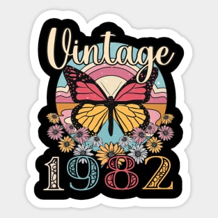 Floral Butterfly Retro Vintage 1982 41st Birthday Sticker